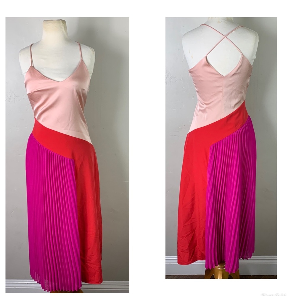 Cushnie Target Pleated Midi Dress Pink Red - Picture 2 of 5